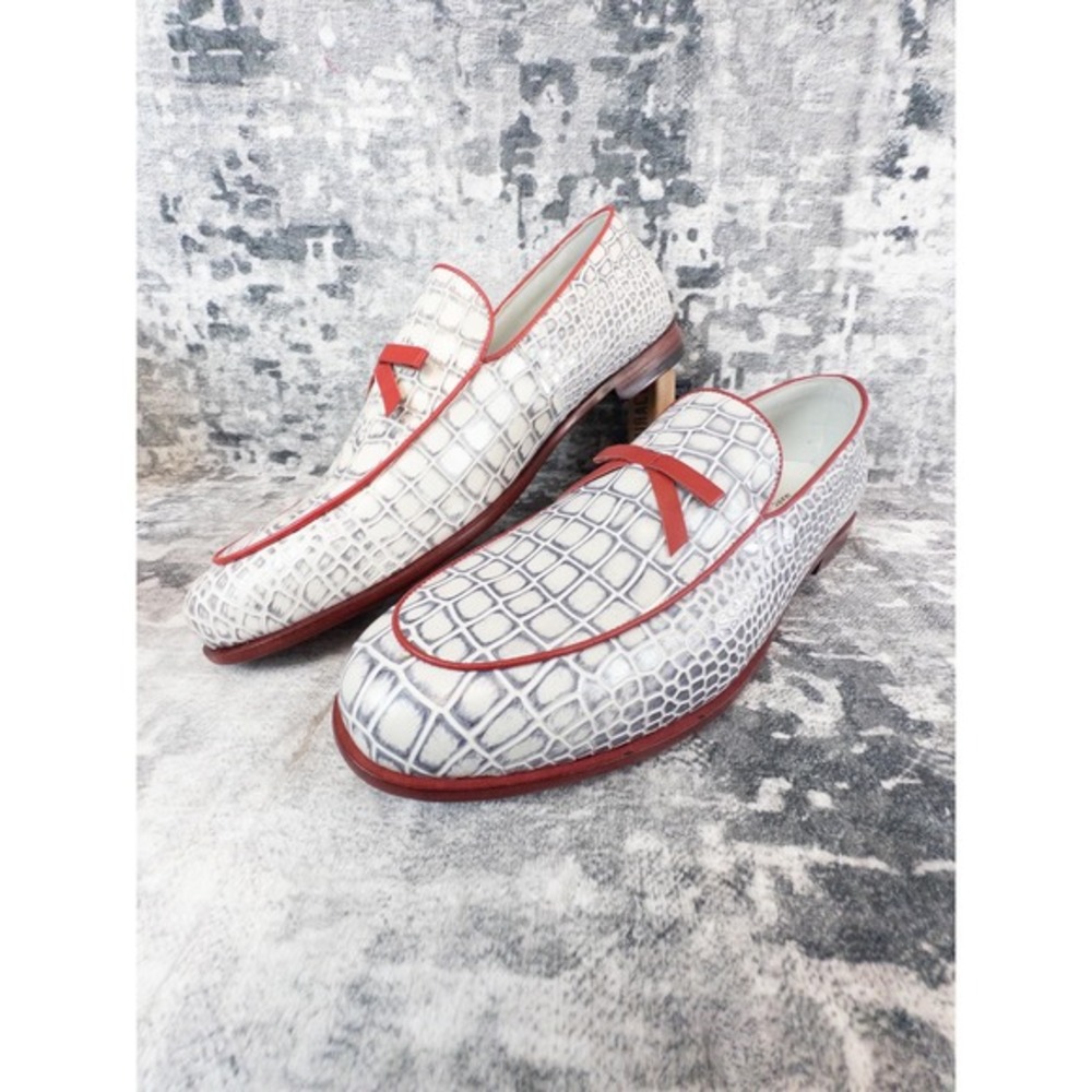 Marc Nolan Odell Men 16 White Faux Croc Alligator Belgian Loafers Luxury Dapper